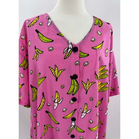 Nooworks Boobie Banana Pink Shirt Dress Shortsleeve Button up 3XL Plus size NWT - Picture 1 of 11